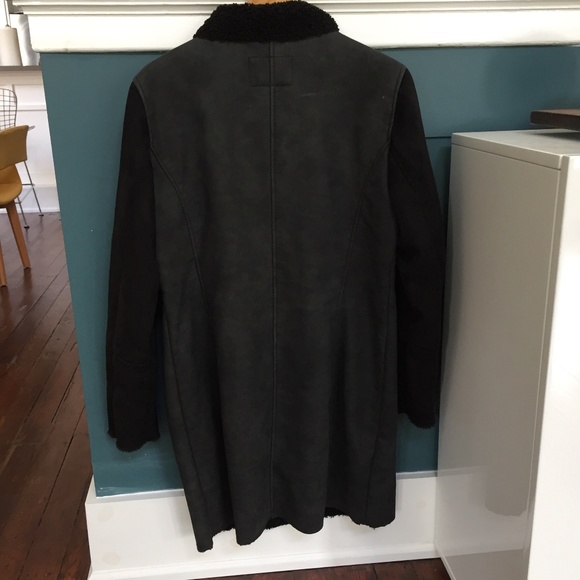 Long Faux Shearling Contrast Biker Coat by Only - Picture 6 of 13